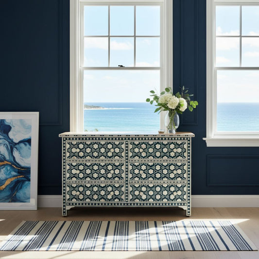 Bone Inlay 6 Drawer Sideboard : Hexafloral : Green