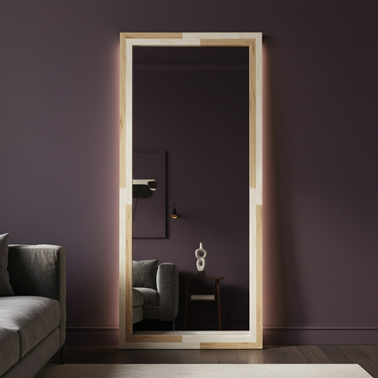 Bone Inlay Tall Mirror : Natural & White