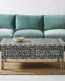 Bone Inlay Rectangular Coffee Table : Floral : Black