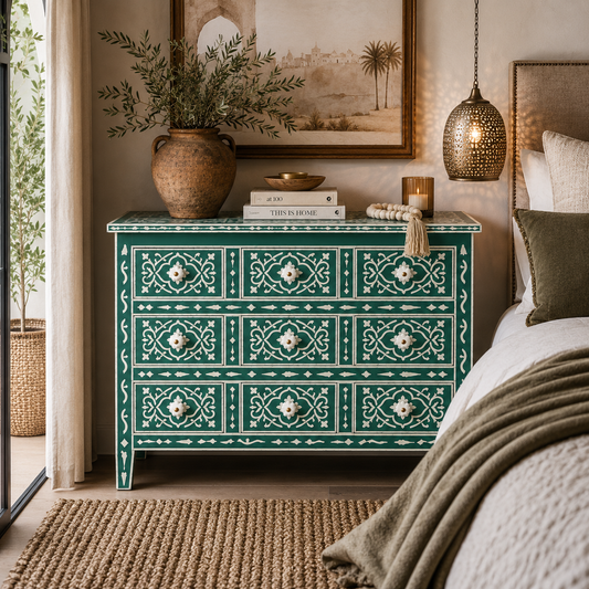Bone Inlay 6 Drawer Chest : Damask : Teal