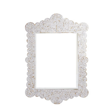 Mother of Pearl Inlay Scalloped Mirror : White