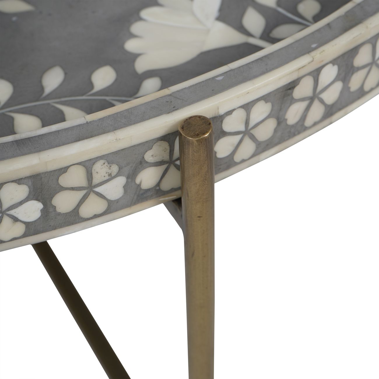 Bone Inlay Round Coffee Table with Metal Legs : Laurel : Grey