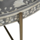 Bone Inlay Round Coffee Table with Metal Legs : Laurel : Grey