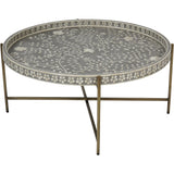 Bone Inlay Round Coffee Table with Metal Legs : Laurel : Grey