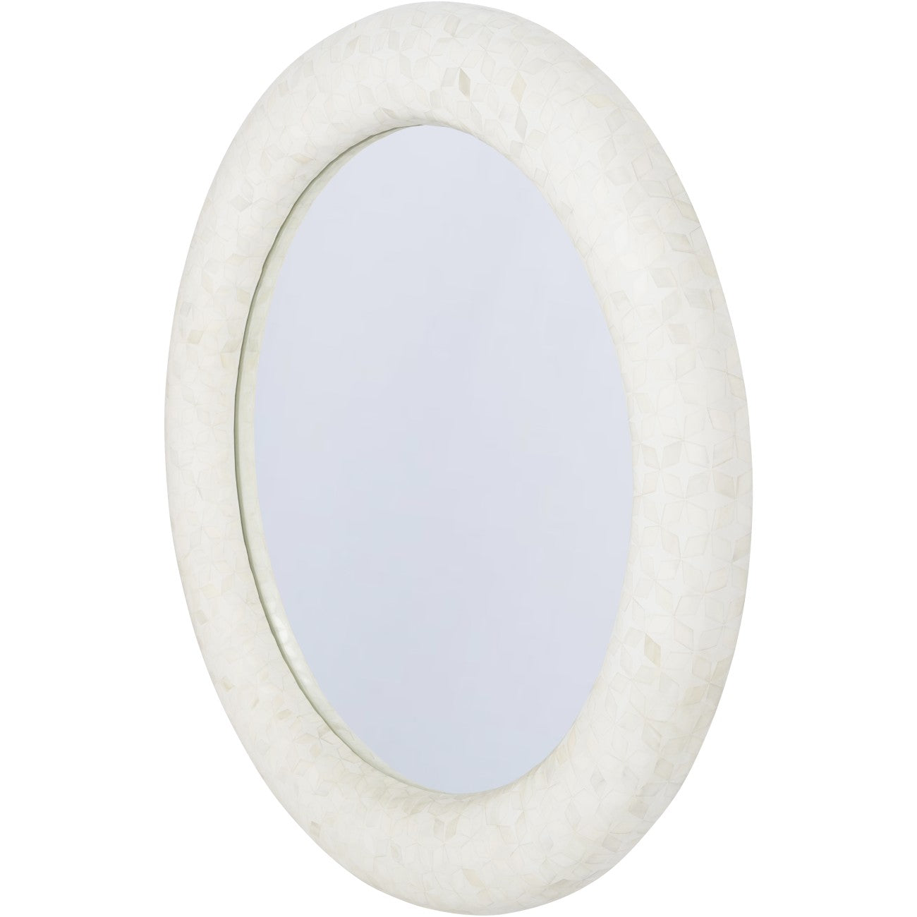 Bone Inlay Round Mirror : Tara : White