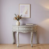 Bone Inlay Half Moon Hall Table : Floral : Grey
