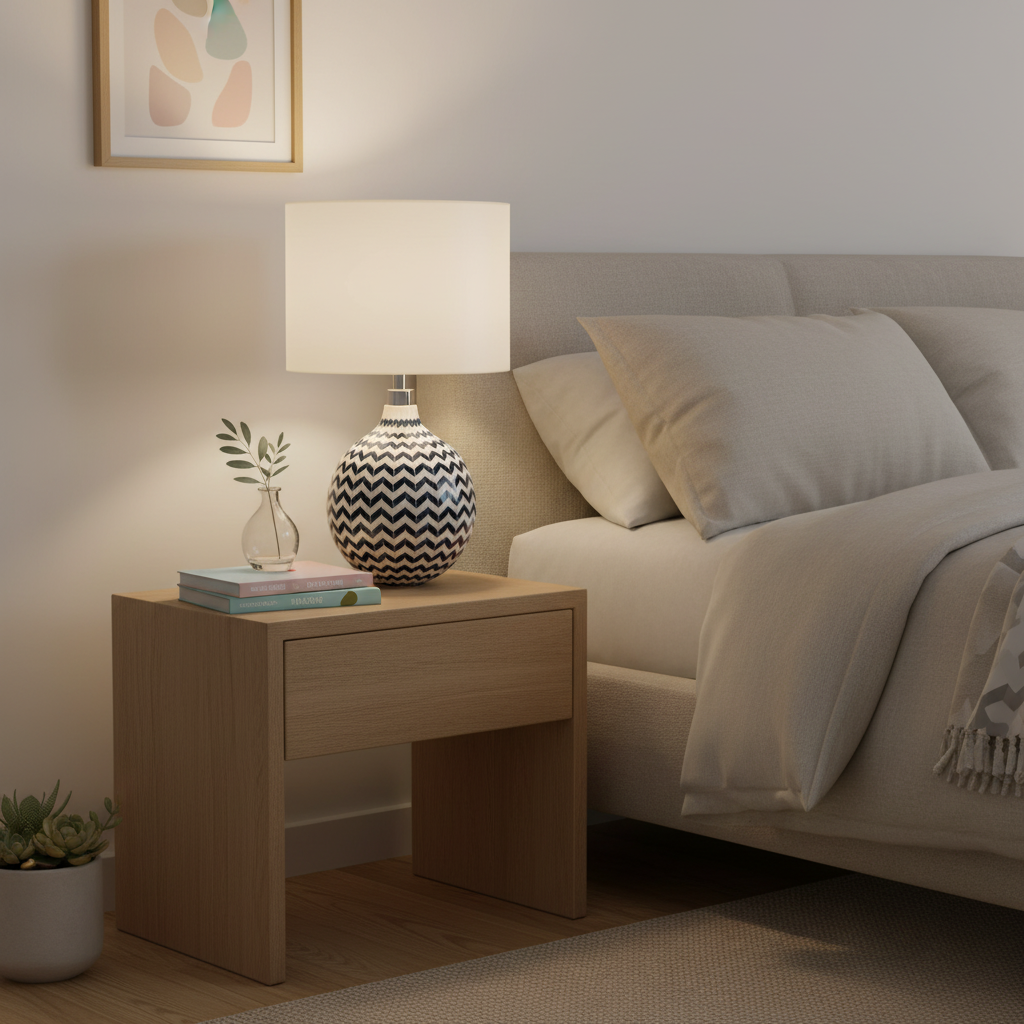 Bone Inlay Table Lamp : Zig Zag : Blue