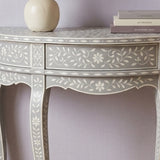 Bone Inlay Half Moon Hall Table : Floral : Grey