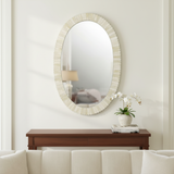 Bone Inlay Oval Mirror : Seashell : White