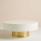 Bone Inlay Round Coffee Table : Criss Cross : White