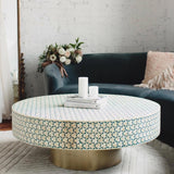 Bone Inlay Round Coffee Table : Tri-Square : Teal