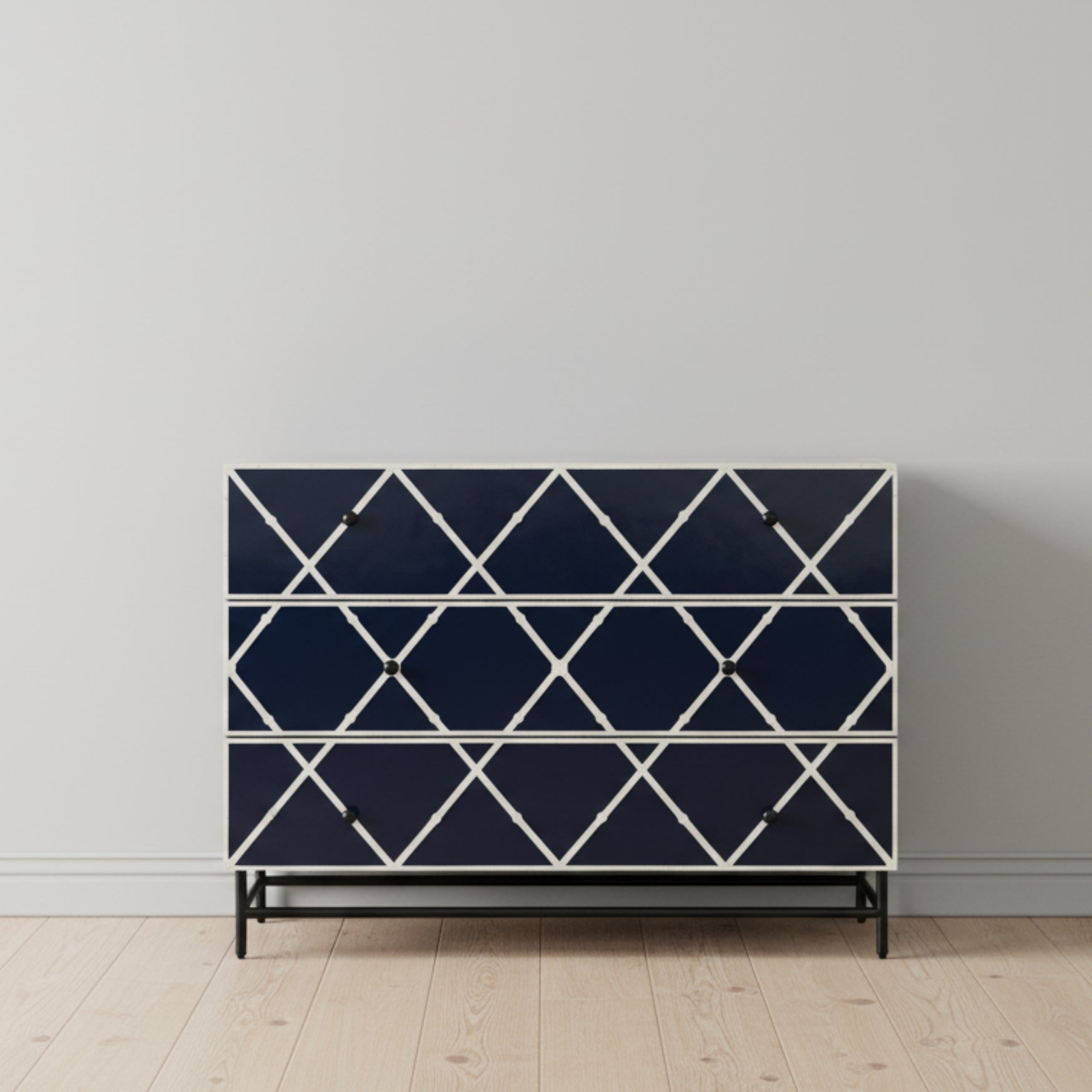 Bone Inlay 3 Drawer Chest : Delta : Black