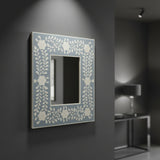 Bone Inlay Square Wall Mirror : Floral : Grey