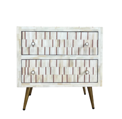 Bone Inlay 2 Drawer Bedside : Morse : Biscuit