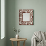Bone Inlay Square Wall Mirror : Floral : Brown