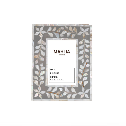 Mother of Pearl Inlay Picture Frame : Floral : Grey