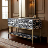 Bone Inlay 4 Drawer Sideboard : Zelliges : Black