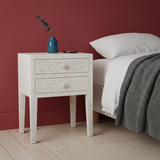 Bone Inlay 2 Drawer Bedside : Floral : White