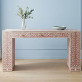 Bone Inlay 3 Drawer Desk : Fern : Dusty Pink