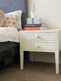 Bone Inlay 2 Drawer Bedside : Floral : White