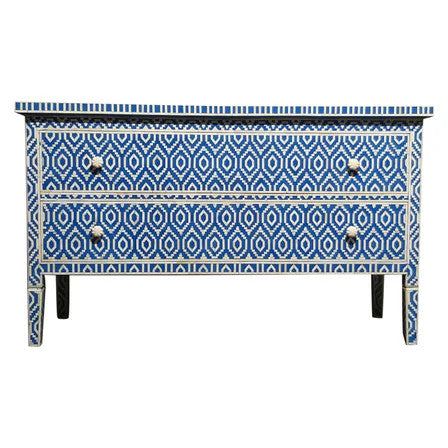 Bone Inlay 2 Drawer : Kilim : Blue