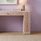 Bone Inlay 3 Drawer Desk : Fern : Dusty Pink