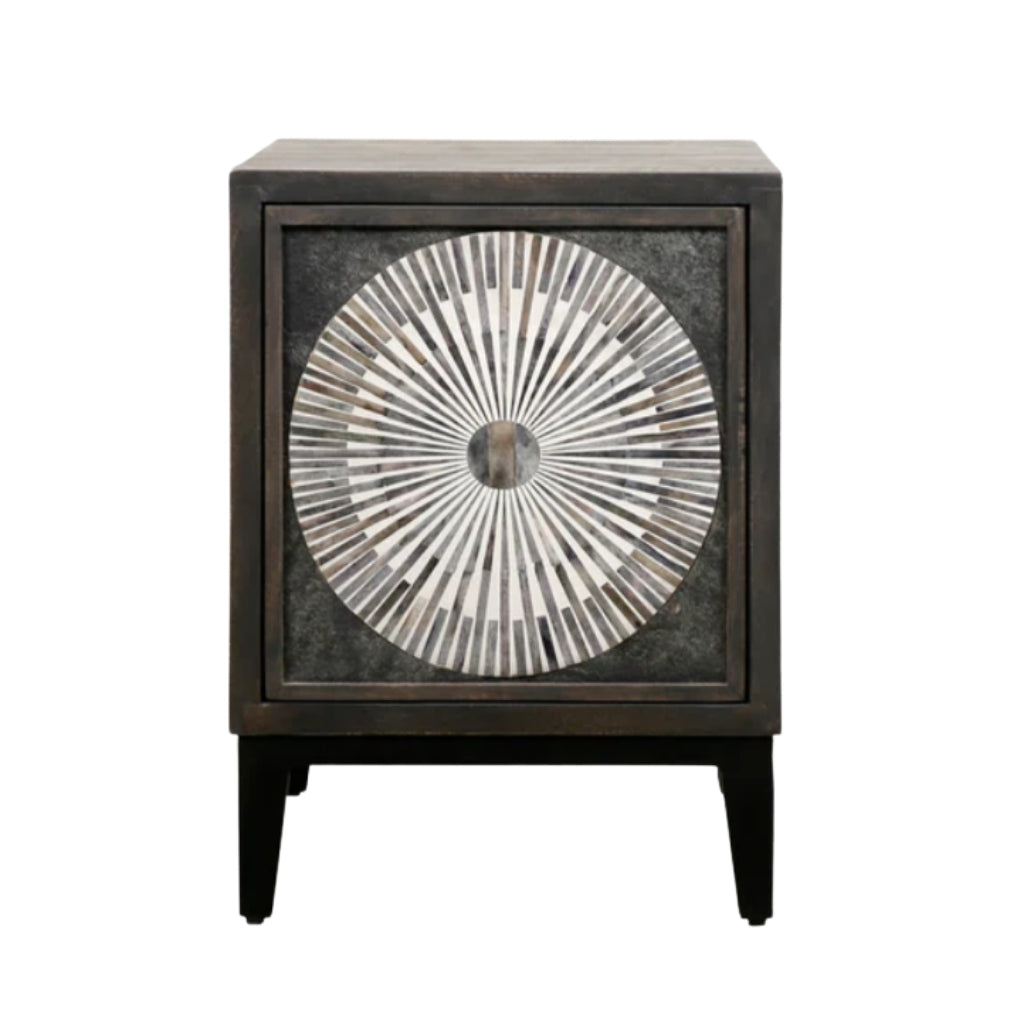 Bedside Cabinet with Bone Inlay Insert : Sundial : Charcoal