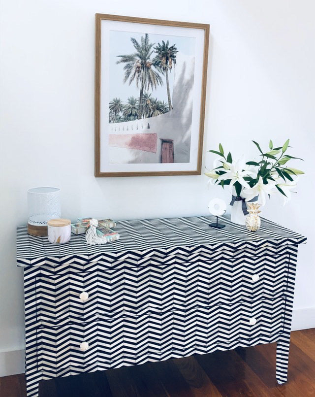 Bone Inlay 2 Drawer Chest : Zig Zag : Black