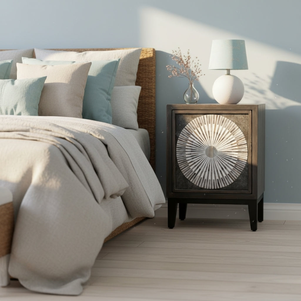 Bedside Cabinet with Bone Inlay Insert : Sundial : Charcoal