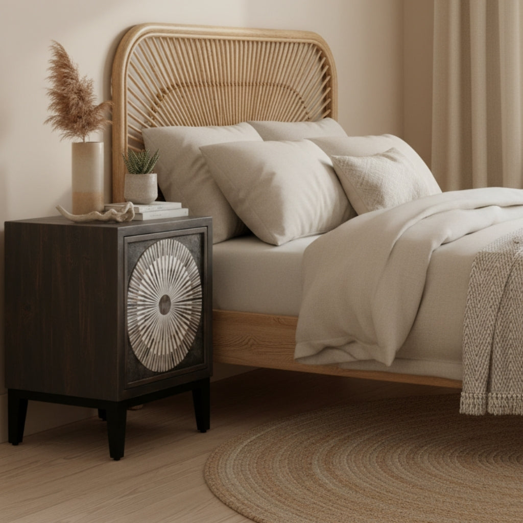 Bedside Cabinet with Bone Inlay Insert : Sundial : Charcoal