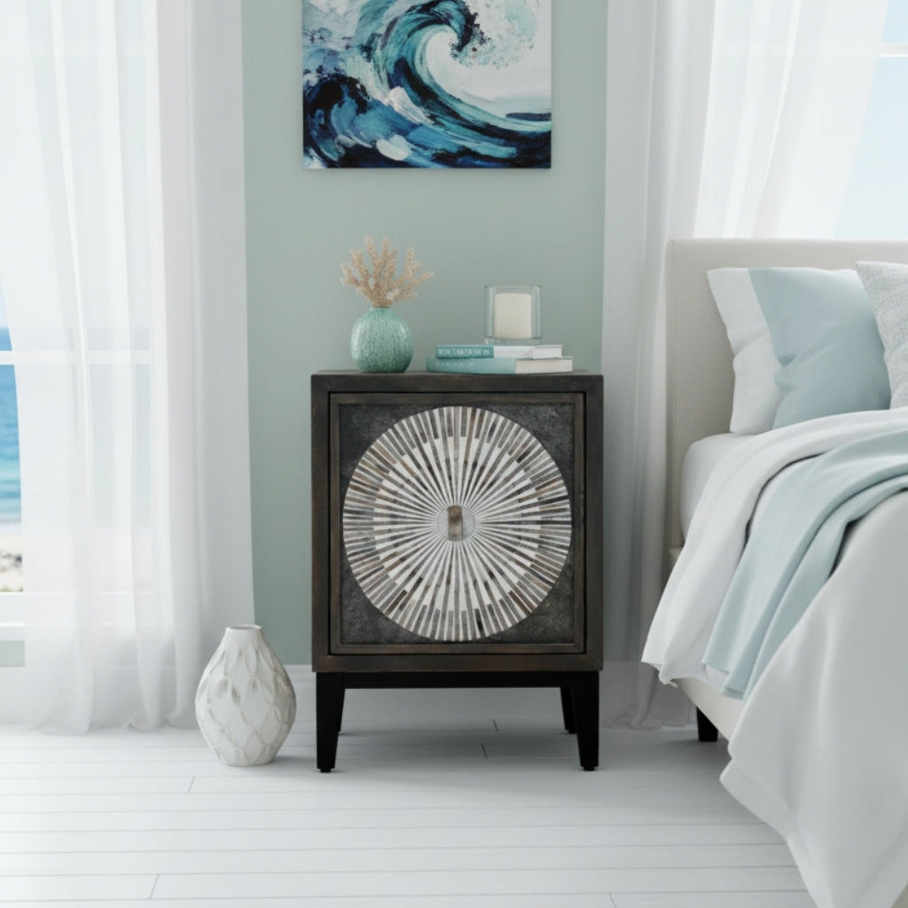 Bedside Cabinet with Bone Inlay Insert : Sundial : Charcoal