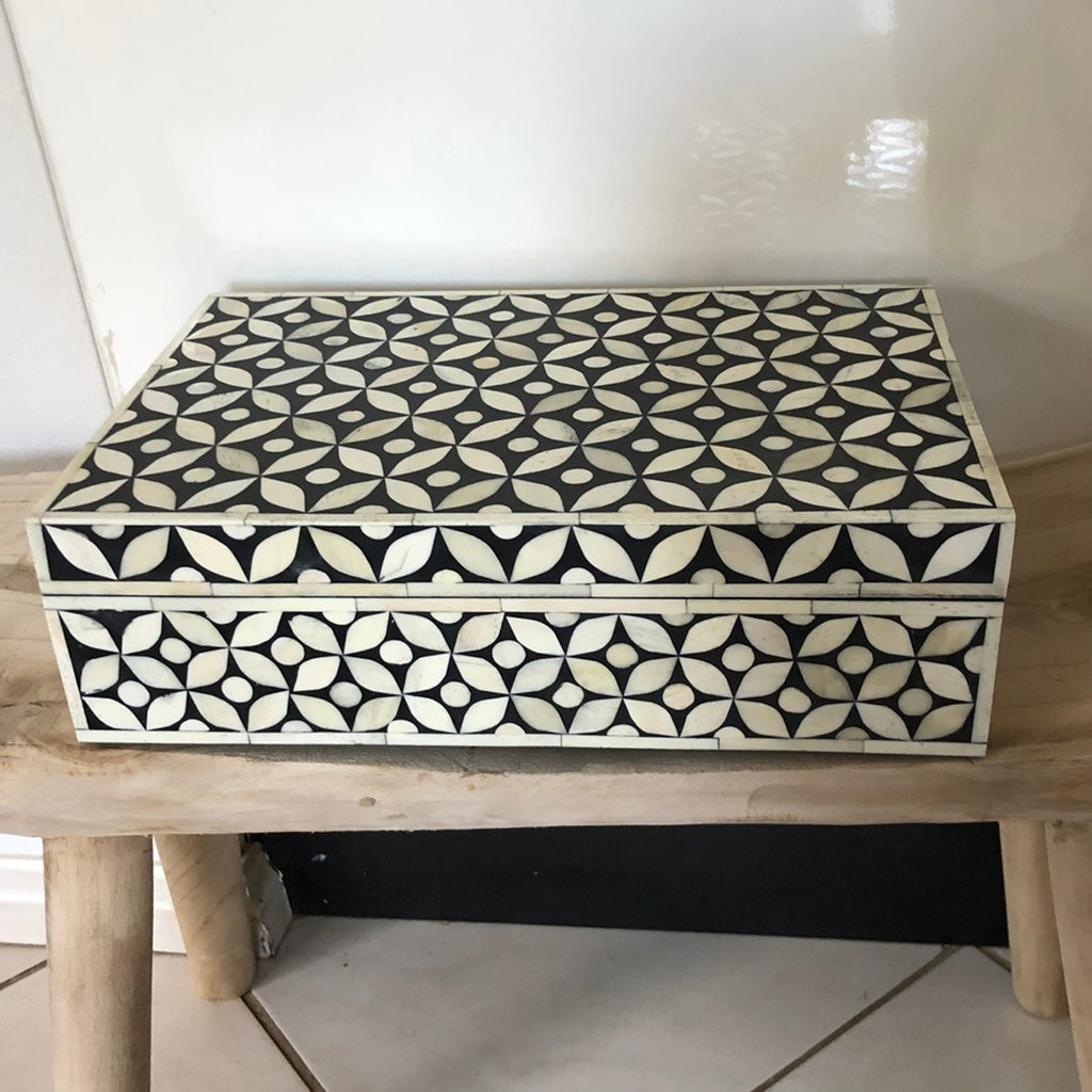 Large Bone Inlay Storage Box Bone Inlay Box With Starburst Design – Mahlia Interiors