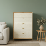 Oak & Layered Bone 5 Drawer Tallboy