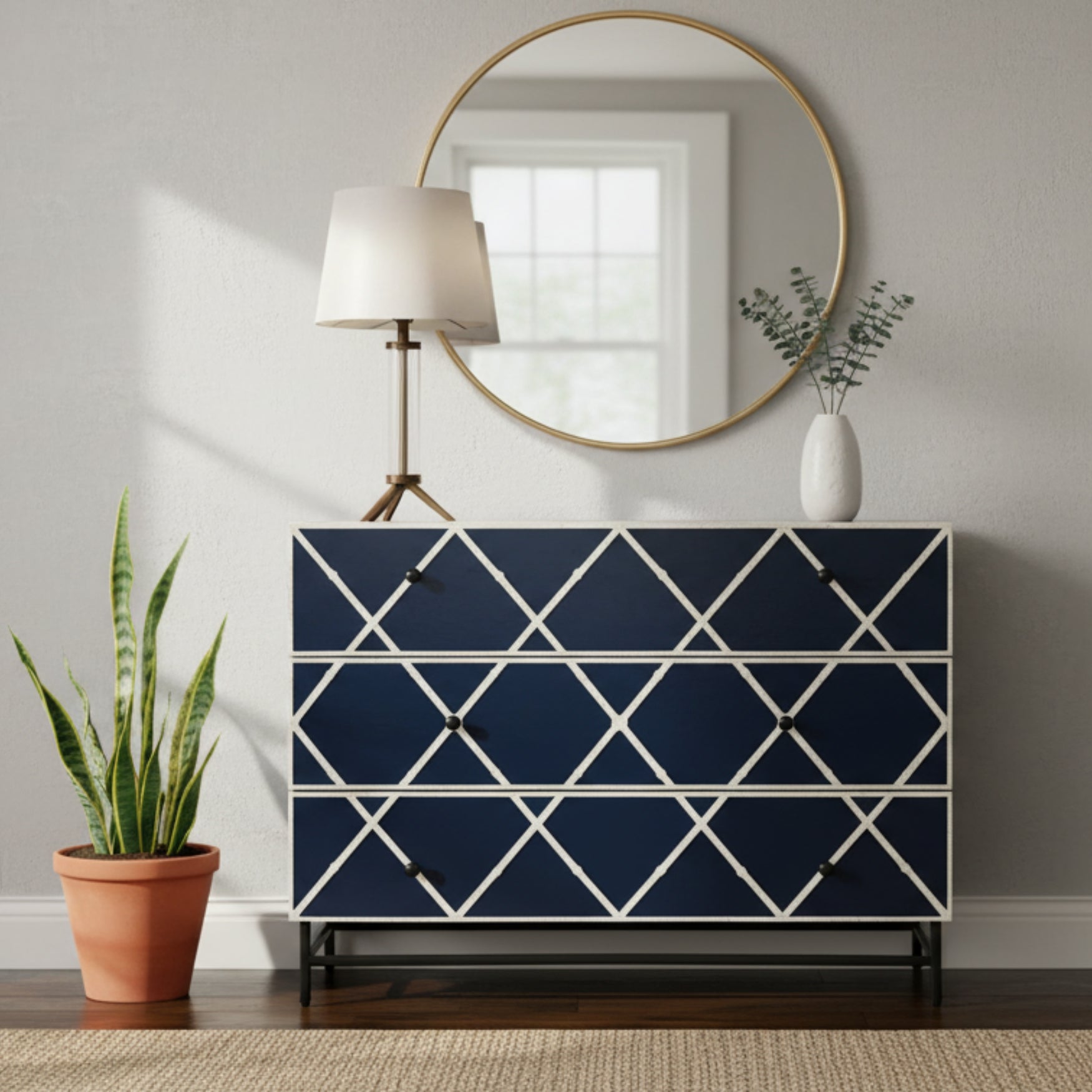 Bone Inlay 3 Drawer Chest : Delta : Black