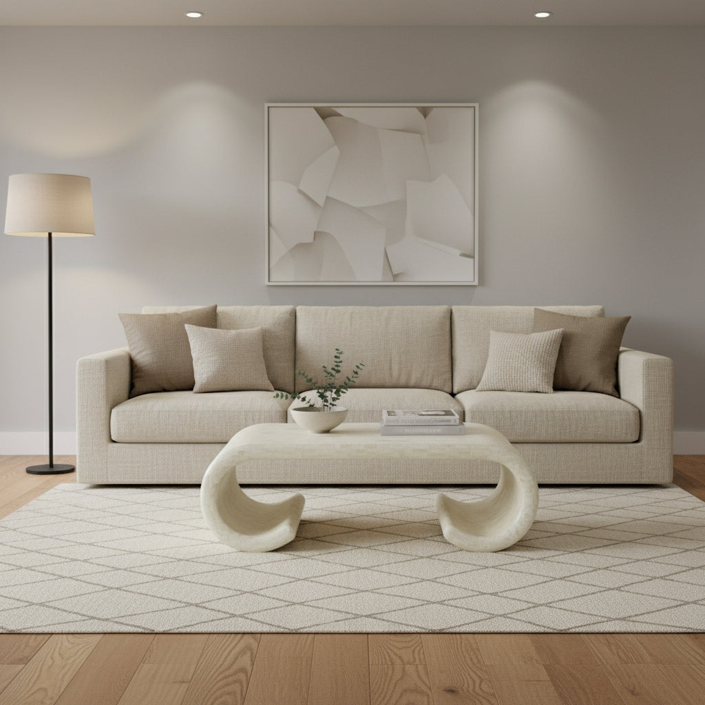 Bone Inlay Coffee Table : Brickwork with Brass Accent : White