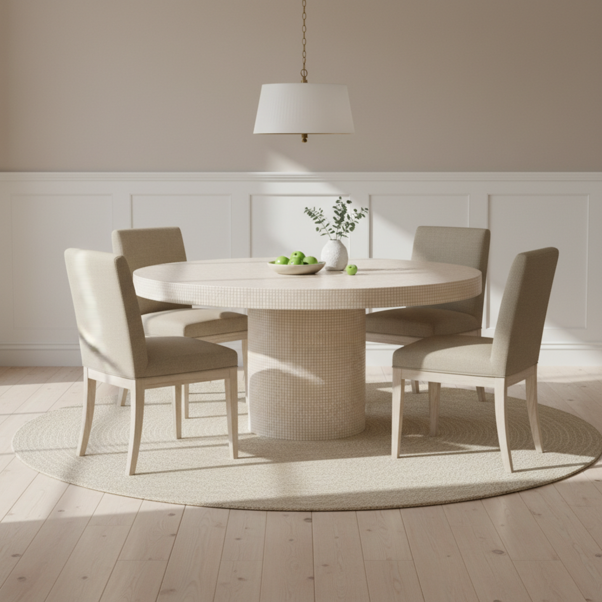 Arcadia Bone Inlay Round Dining Table – Limestone