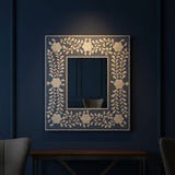 Bone Inlay Square Wall Mirror : Floral : Grey
