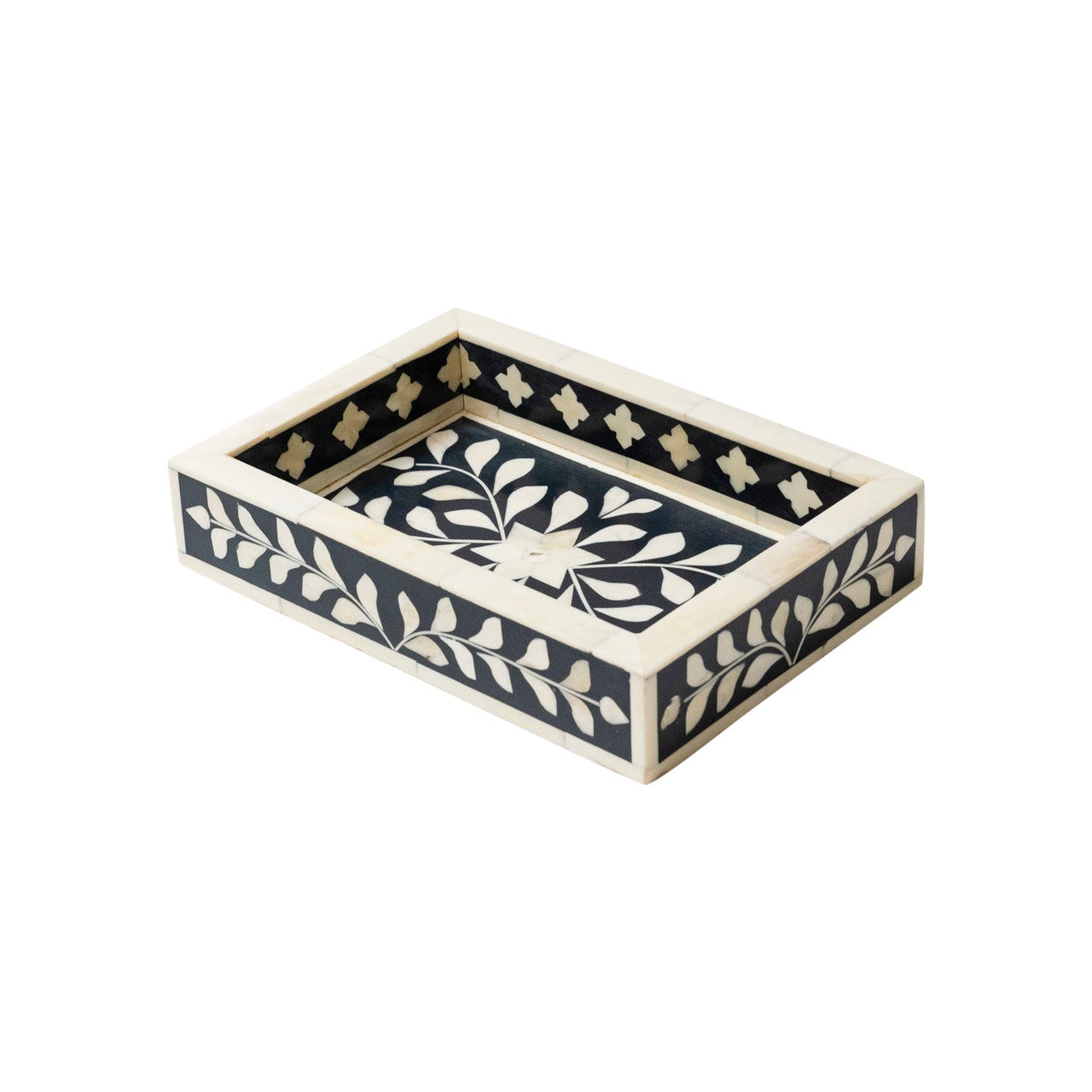 Bone Inlay Mini Tray : Floral : Black