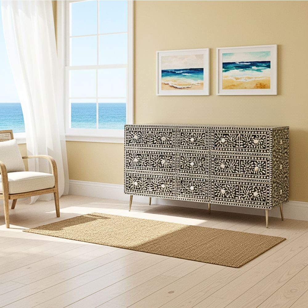 Dyed Bone Inlay Sideboard : Floral : Blue