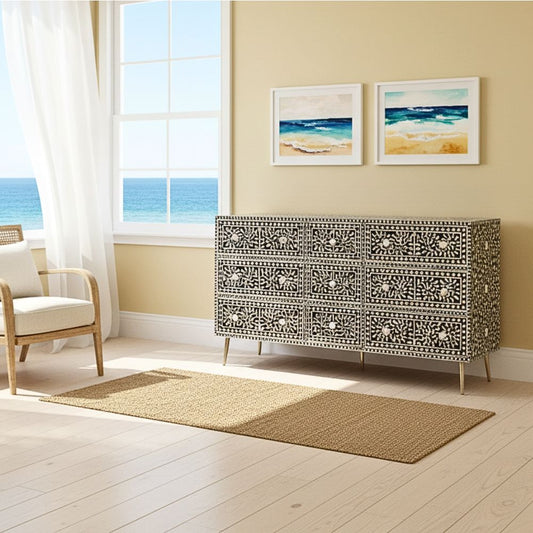 Dyed Bone Inlay Sideboard : Floral : Blue