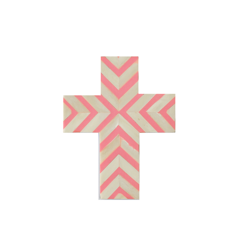 Bone Inlay Small Cross : Zig Zag : Pink