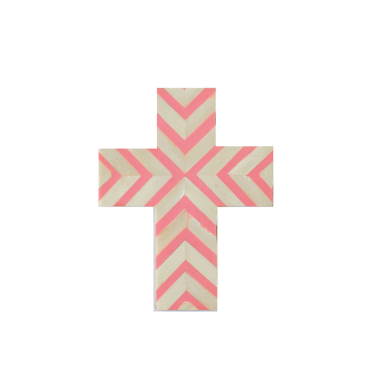 Bone Inlay Small Cross : Zig Zag : Pink