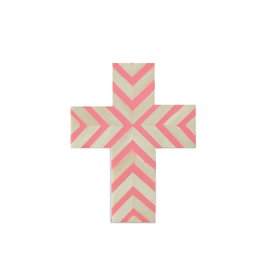 Bone Inlay Small Cross : Zig Zag : Pink