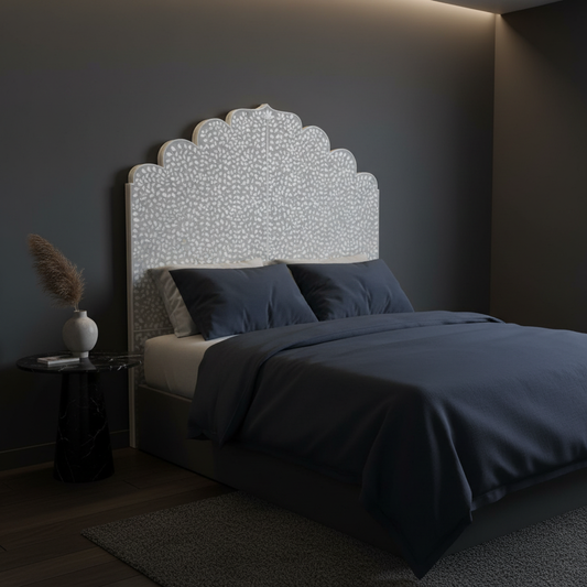 Bone or Mother of Pearl Inlay Scalloped Bedhead