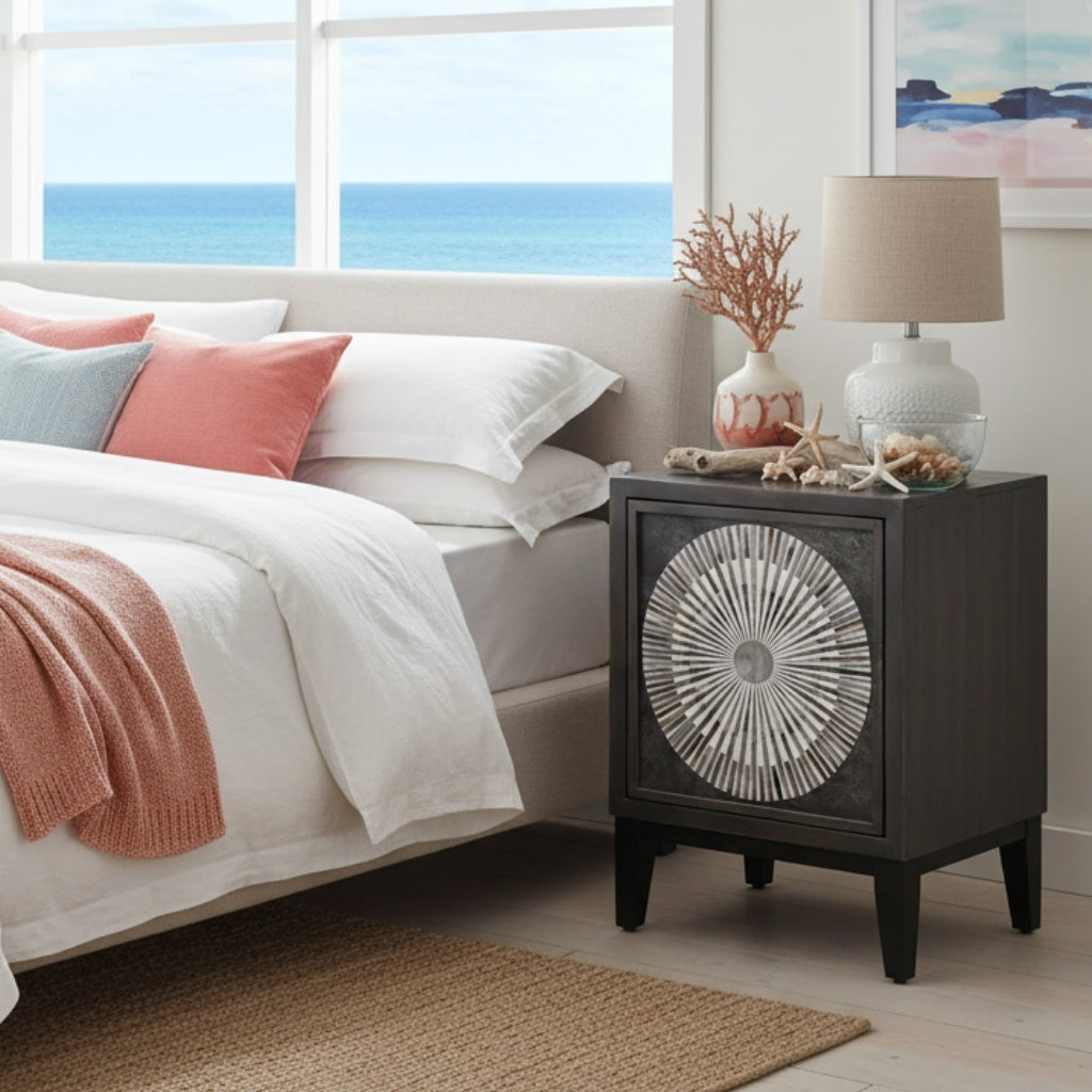 Bedside Cabinet with Bone Inlay Insert : Sundial : Charcoal