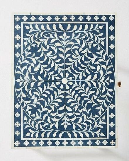 Bone Inlay 1 Drawer Bedside (with Metal Legs) : Liana : Navy Blue