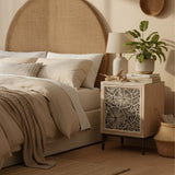 Bedside Cabinet with Bone Inlay Insert : Pond Lily : Whitewash