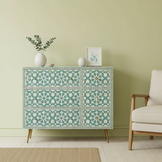 Bone Inlay 6 Drawer Chest : Zelliges : Turquoise