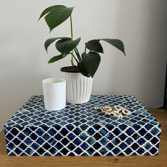Bone Inlay Box : Moroccan : Blue