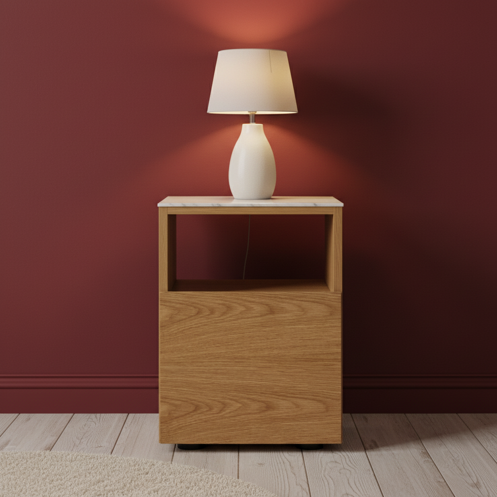 Marble Top Bedside wtih One Drawer : Natural